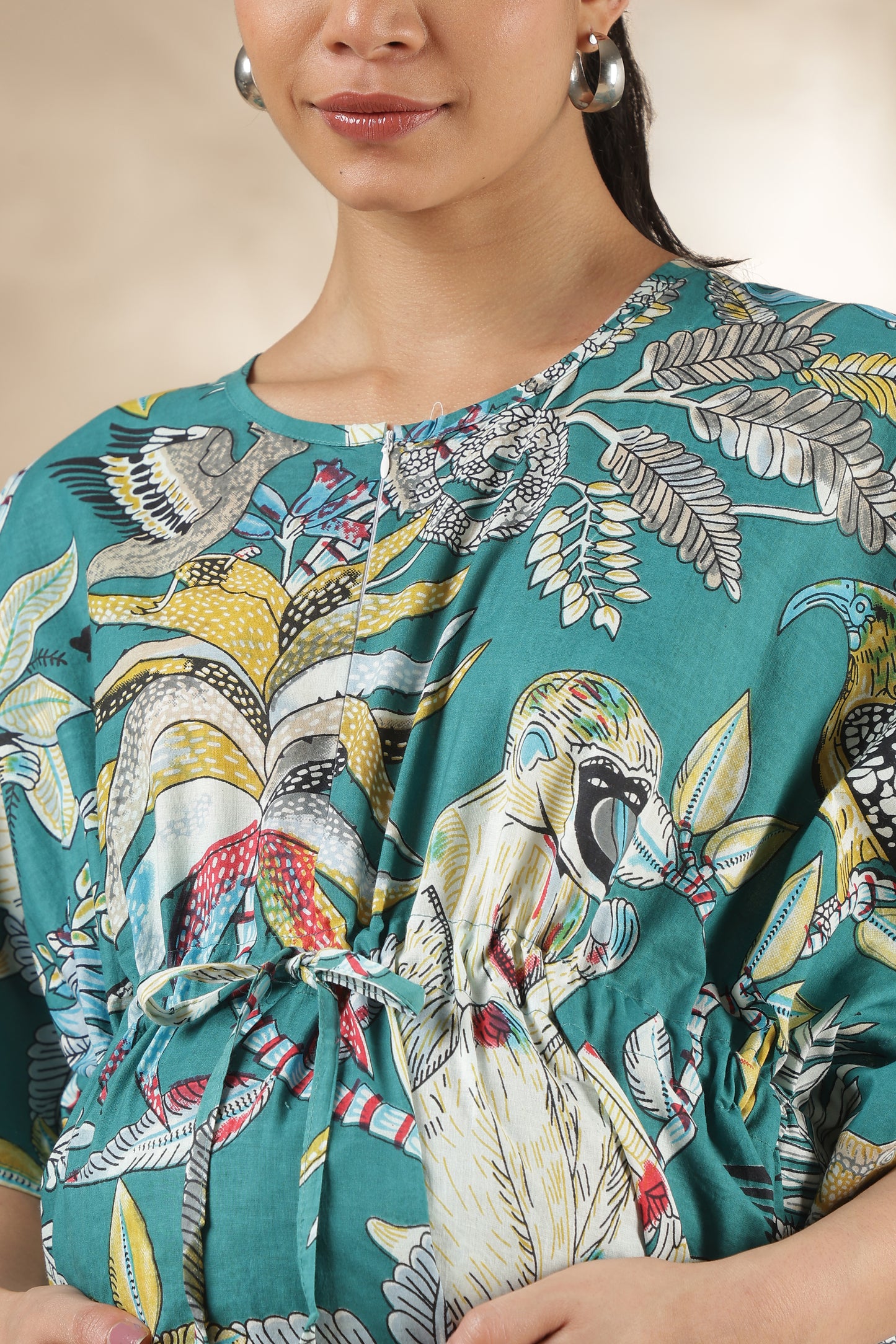 KAFTAN MATERNITY| 100% JAIPUR COTTON | INVISIBLE ZIP | ADJUSTABLE FIT | FREE SIZE| TEAL AURA