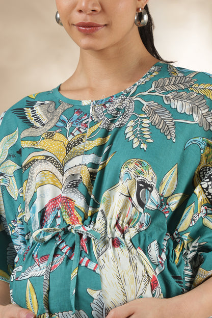KAFTAN MATERNITY| 100% JAIPUR COTTON | INVISIBLE ZIP | ADJUSTABLE FIT | FREE SIZE| TEAL AURA