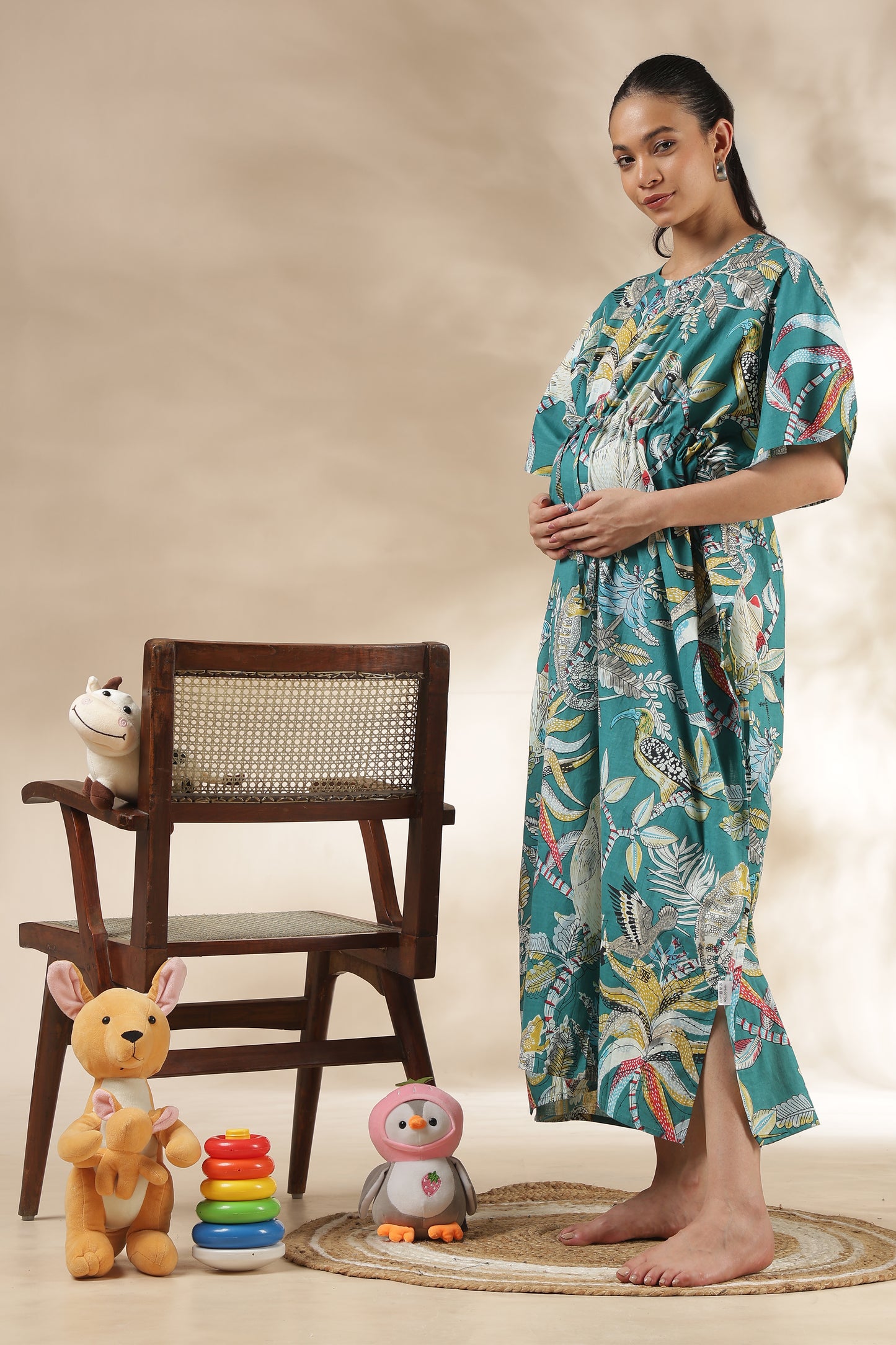 KAFTAN MATERNITY| 100% JAIPUR COTTON | INVISIBLE ZIP | ADJUSTABLE FIT | FREE SIZE| TEAL AURA
