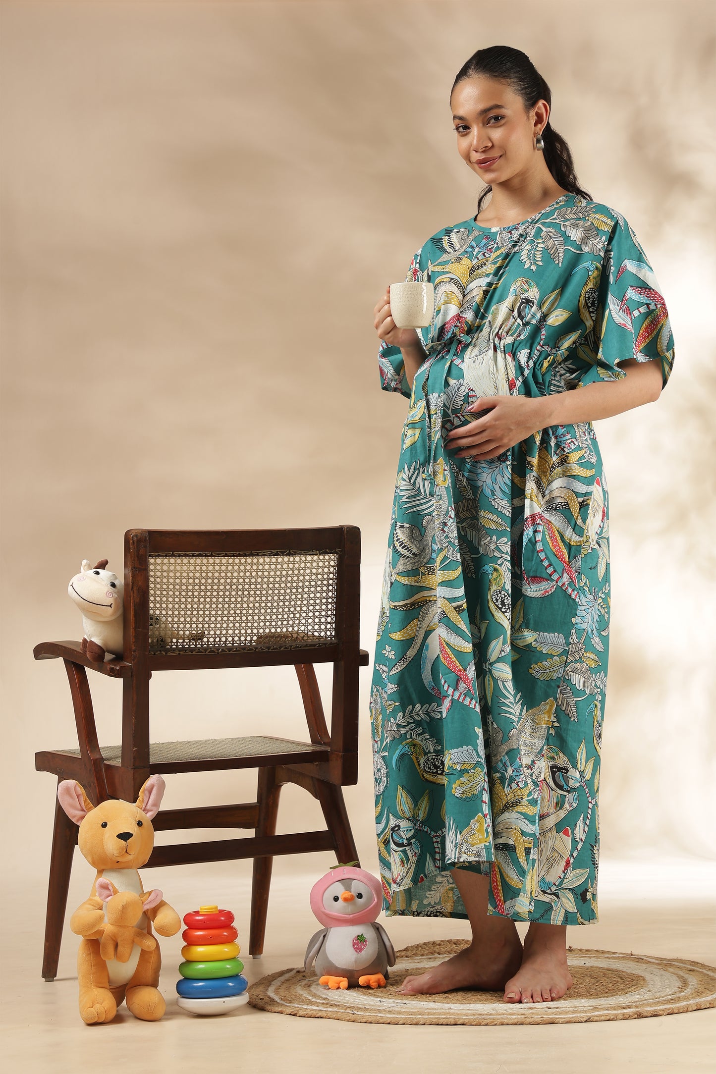 KAFTAN MATERNITY| 100% JAIPUR COTTON | INVISIBLE ZIP | ADJUSTABLE FIT | FREE SIZE| TEAL AURA