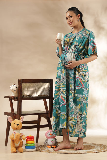 KAFTAN MATERNITY| 100% JAIPUR COTTON | INVISIBLE ZIP | ADJUSTABLE FIT | FREE SIZE| TEAL AURA