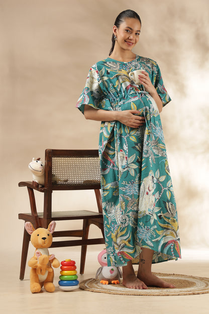 KAFTAN MATERNITY| 100% JAIPUR COTTON | INVISIBLE ZIP | ADJUSTABLE FIT | FREE SIZE| TEAL AURA