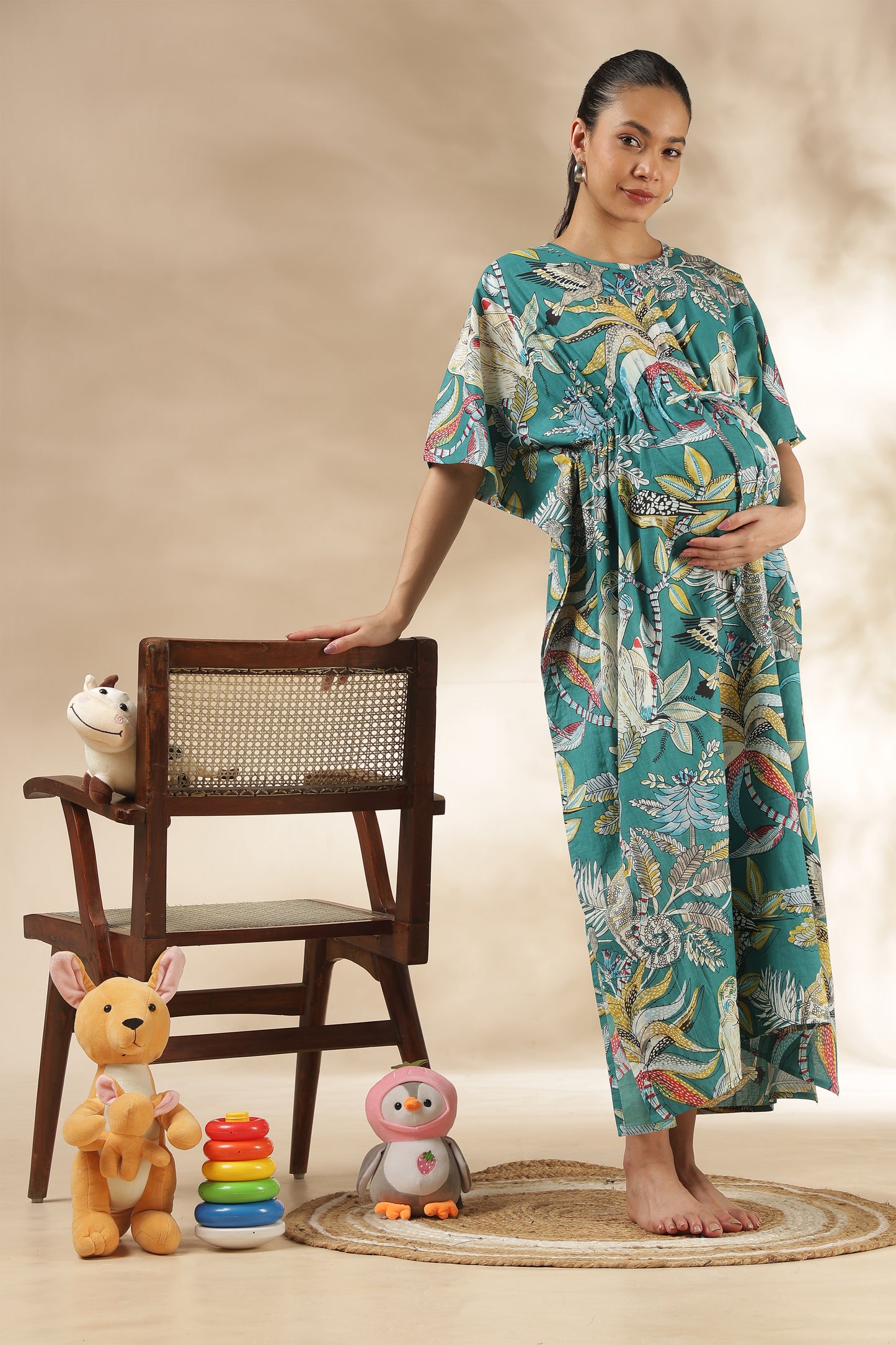 KAFTAN MATERNITY| 100% JAIPUR COTTON | INVISIBLE ZIP | ADJUSTABLE FIT | FREE SIZE| TEAL AURA