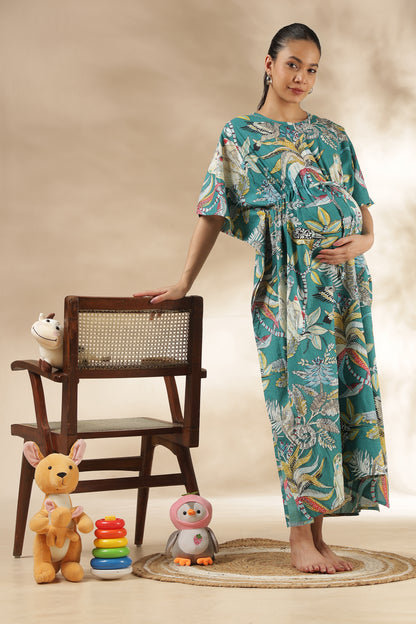 KAFTAN MATERNITY| 100% JAIPUR COTTON | INVISIBLE ZIP | ADJUSTABLE FIT | FREE SIZE| TEAL AURA