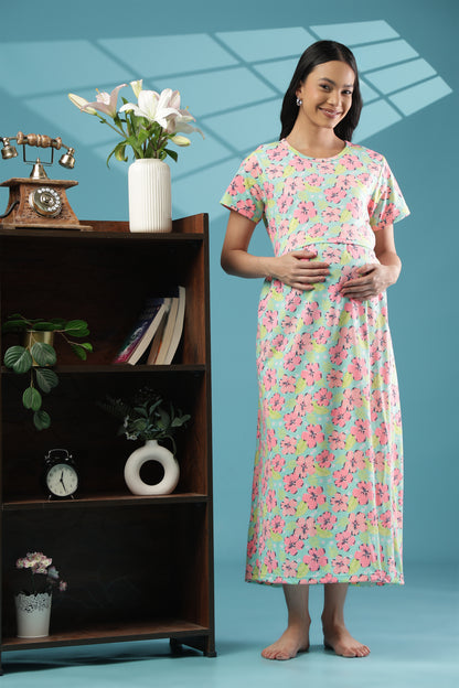 ZIPLESS MATERNITY WEAR | SHORT SLEEVE | KNITTED COTTON | FLORAL WHISPER