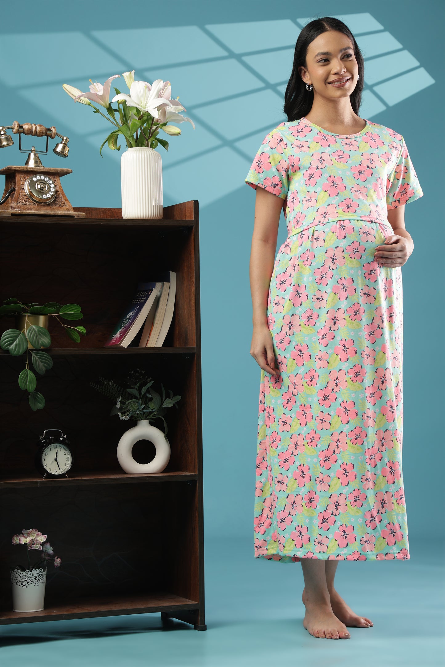 ZIPLESS MATERNITY WEAR | SHORT SLEEVE | KNITTED COTTON | FLORAL WHISPER