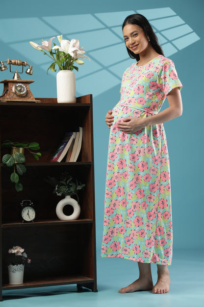 ZIPLESS MATERNITY WEAR | SHORT SLEEVE | KNITTED COTTON | FLORAL WHISPER