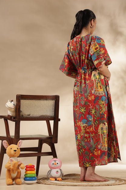 KAFTAN MATERNITY| 100% JAIPUR COTTON | INVISIBLE ZIP | ADJUSTABLE FIT | FREE SIZE| VINTAGE BLOOM