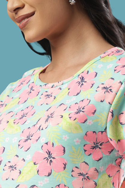 ZIPLESS MATERNITY WEAR | SHORT SLEEVE | KNITTED COTTON | FLORAL WHISPER