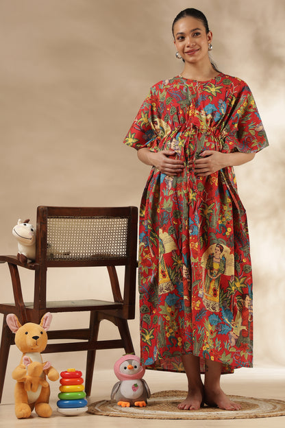 KAFTAN MATERNITY| 100% JAIPUR COTTON | INVISIBLE ZIP | ADJUSTABLE FIT | FREE SIZE| VINTAGE BLOOM