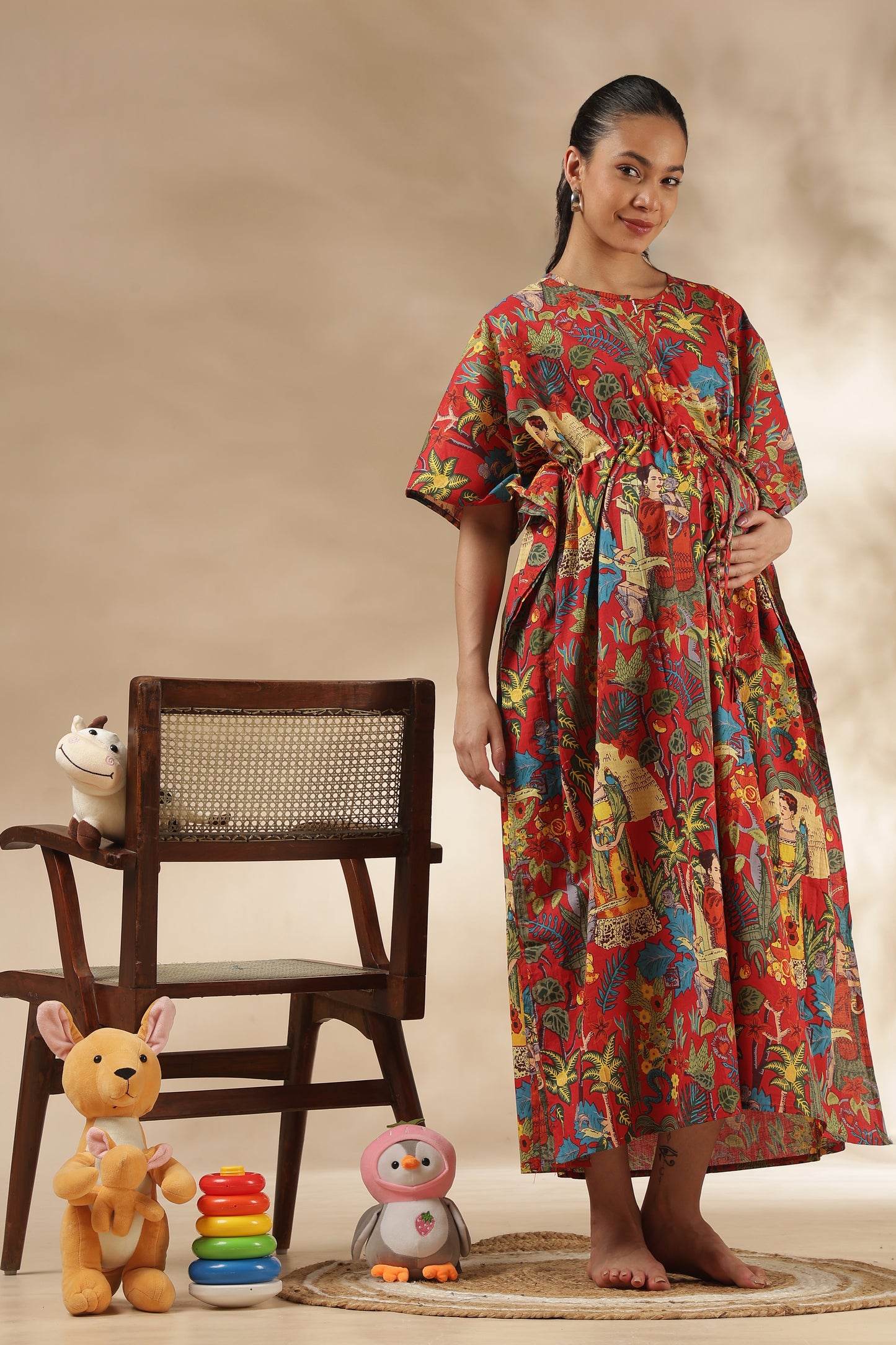 KAFTAN MATERNITY| 100% JAIPUR COTTON | INVISIBLE ZIP | ADJUSTABLE FIT | FREE SIZE| VINTAGE BLOOM