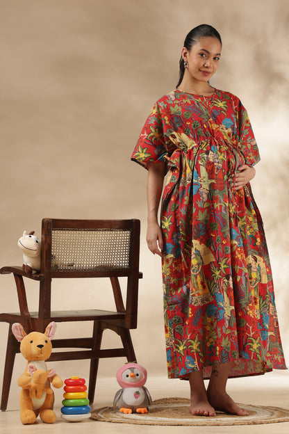 KAFTAN MATERNITY| 100% JAIPUR COTTON | INVISIBLE ZIP | ADJUSTABLE FIT | FREE SIZE| VINTAGE BLOOM