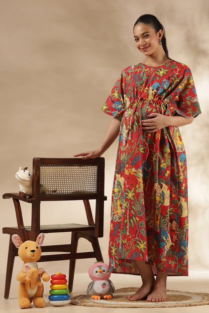 KAFTAN MATERNITY| 100% JAIPUR COTTON | INVISIBLE ZIP | ADJUSTABLE FIT | FREE SIZE| VINTAGE BLOOM