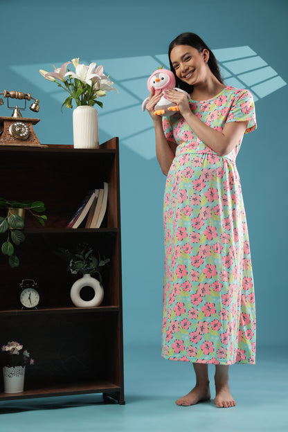 ZIPLESS MATERNITY WEAR | SHORT SLEEVE | KNITTED COTTON | FLORAL WHISPER