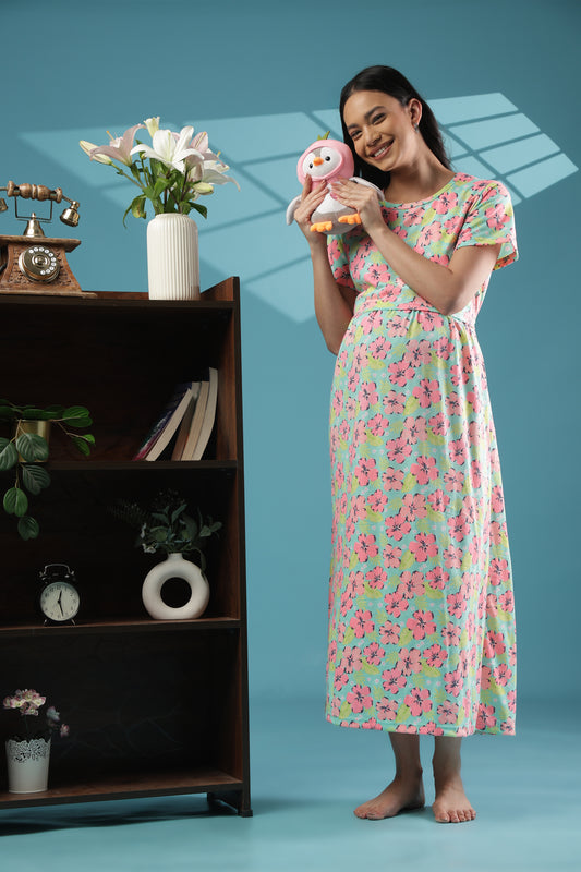 ZIPLESS MATERNITY WEAR | SHORT SLEEVE | KNITTED COTTON | FLORAL WHISPER