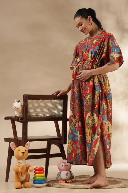 KAFTAN MATERNITY| 100% JAIPUR COTTON | INVISIBLE ZIP | ADJUSTABLE FIT | FREE SIZE| VINTAGE BLOOM