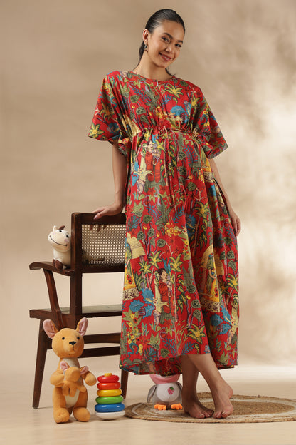 KAFTAN MATERNITY| 100% JAIPUR COTTON | INVISIBLE ZIP | ADJUSTABLE FIT | FREE SIZE| VINTAGE BLOOM