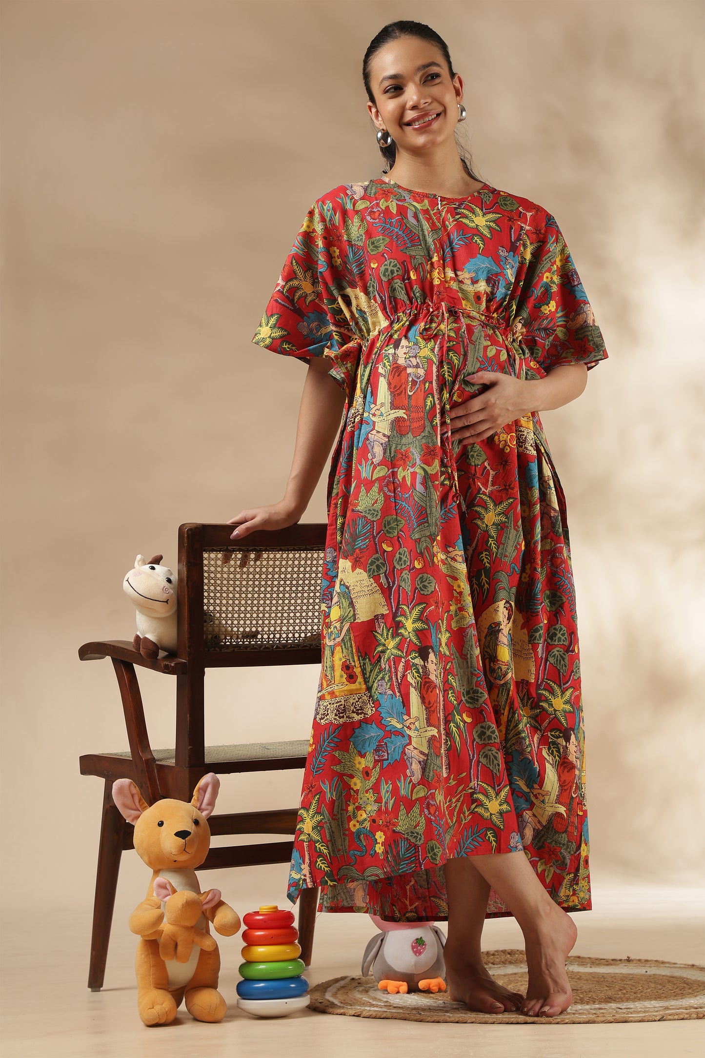 KAFTAN MATERNITY| 100% JAIPUR COTTON | INVISIBLE ZIP | ADJUSTABLE FIT | FREE SIZE| VINTAGE BLOOM