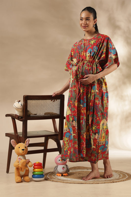 KAFTAN MATERNITY| 100% JAIPUR COTTON | INVISIBLE ZIP | ADJUSTABLE FIT | FREE SIZE| VINTAGE BLOOM
