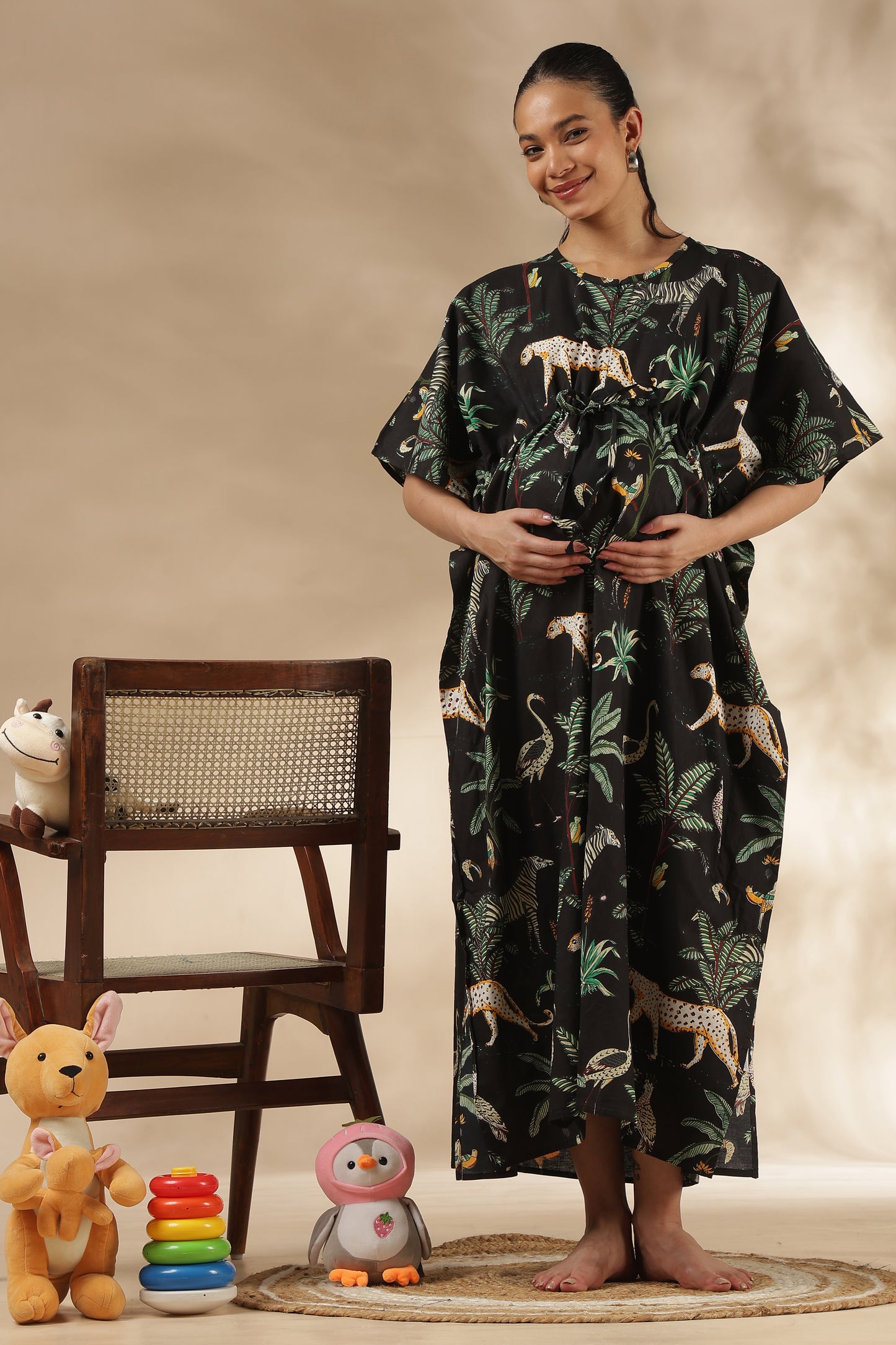 KAFTAN MATERNITY| 100% JAIPUR COTTON | INVISIBLE ZIP | ADJUSTABLE FIT | FREE SIZE| MIDNIGHT SAFARI
