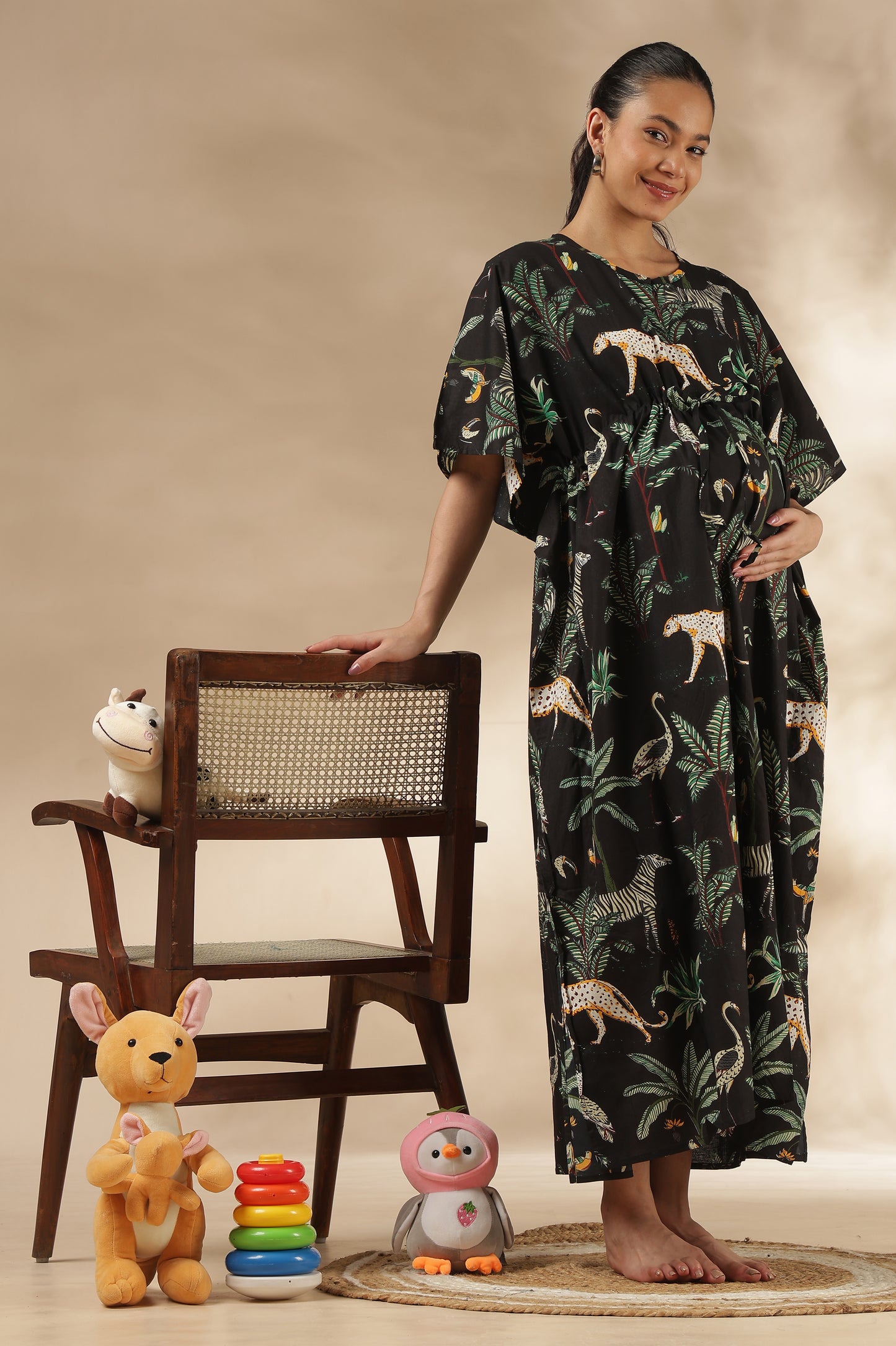 KAFTAN MATERNITY| 100% JAIPUR COTTON | INVISIBLE ZIP | ADJUSTABLE FIT | FREE SIZE| MIDNIGHT SAFARI
