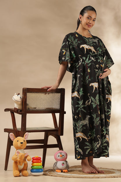 KAFTAN MATERNITY| 100% JAIPUR COTTON | INVISIBLE ZIP | ADJUSTABLE FIT | FREE SIZE| MIDNIGHT SAFARI