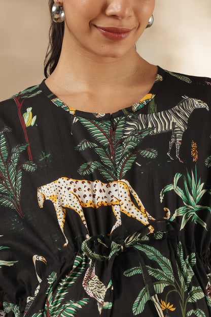 KAFTAN MATERNITY| 100% JAIPUR COTTON | INVISIBLE ZIP | ADJUSTABLE FIT | FREE SIZE| MIDNIGHT SAFARI