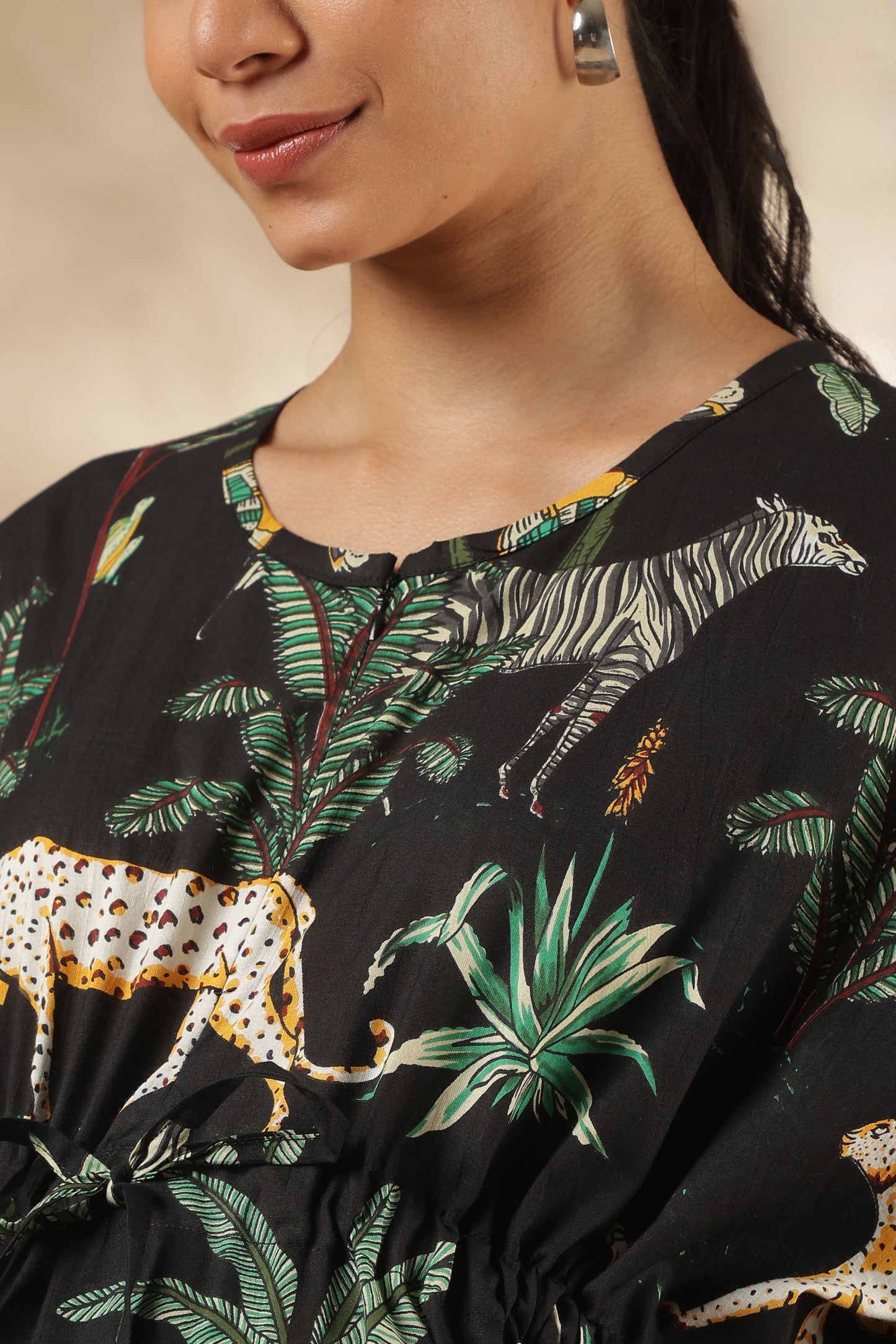 KAFTAN MATERNITY| 100% JAIPUR COTTON | INVISIBLE ZIP | ADJUSTABLE FIT | FREE SIZE| MIDNIGHT SAFARI