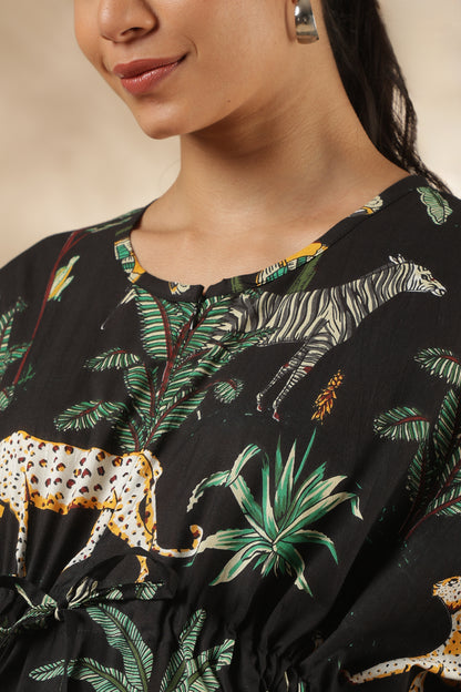 KAFTAN MATERNITY| 100% JAIPUR COTTON | INVISIBLE ZIP | ADJUSTABLE FIT | FREE SIZE| MIDNIGHT SAFARI