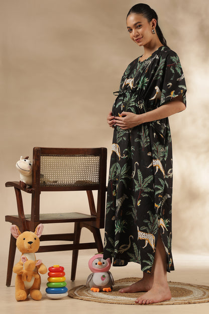 KAFTAN MATERNITY| 100% JAIPUR COTTON | INVISIBLE ZIP | ADJUSTABLE FIT | FREE SIZE| MIDNIGHT SAFARI