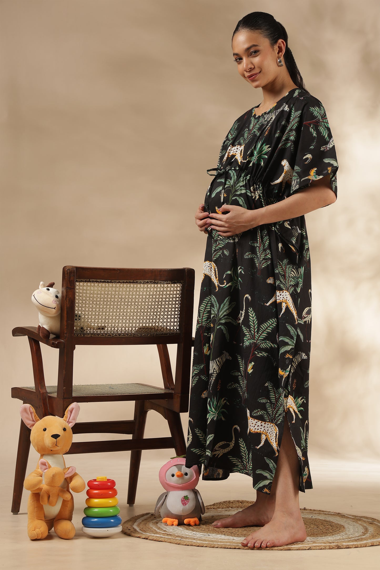 KAFTAN MATERNITY| 100% JAIPUR COTTON | INVISIBLE ZIP | ADJUSTABLE FIT | FREE SIZE| MIDNIGHT SAFARI
