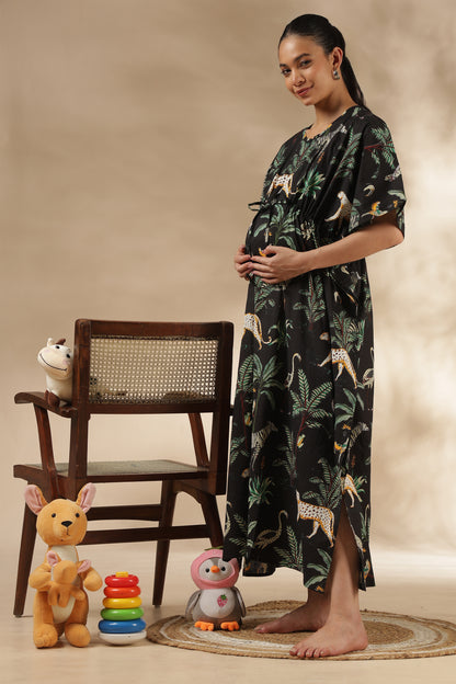 KAFTAN MATERNITY| 100% JAIPUR COTTON | INVISIBLE ZIP | ADJUSTABLE FIT | FREE SIZE| MIDNIGHT SAFARI
