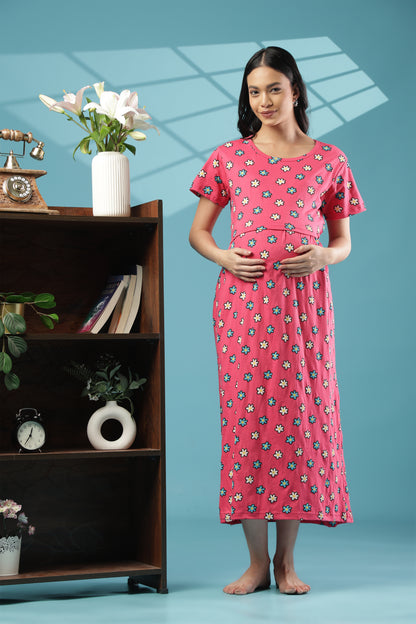 ZIPLESS MATERNITY WEAR | SHORT SLEEVE |KNITTED COTTON|PINK PETALS