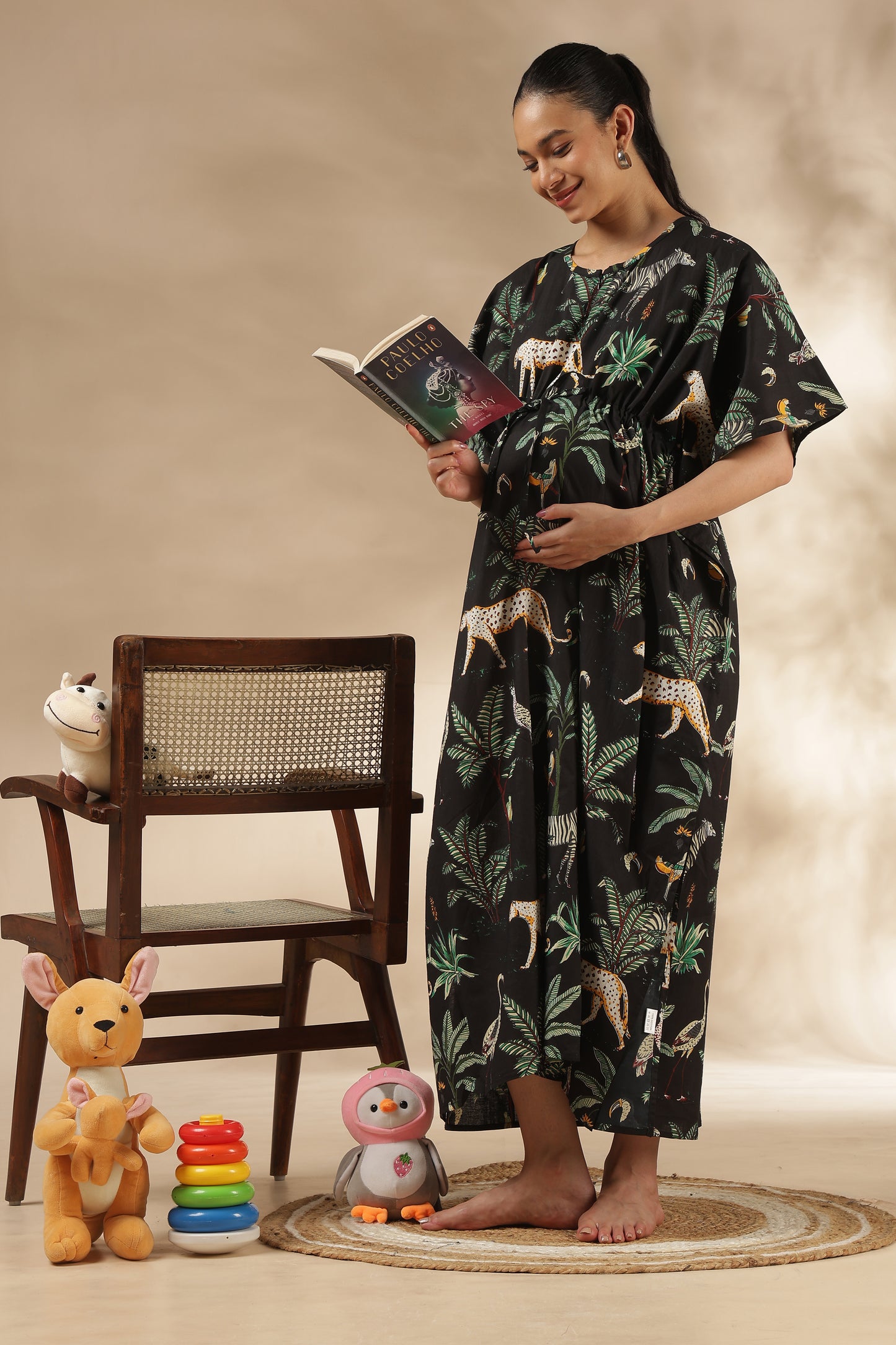 KAFTAN MATERNITY| 100% JAIPUR COTTON | INVISIBLE ZIP | ADJUSTABLE FIT | FREE SIZE| MIDNIGHT SAFARI