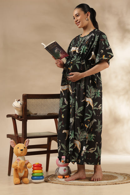 KAFTAN MATERNITY| 100% JAIPUR COTTON | INVISIBLE ZIP | ADJUSTABLE FIT | FREE SIZE| MIDNIGHT SAFARI
