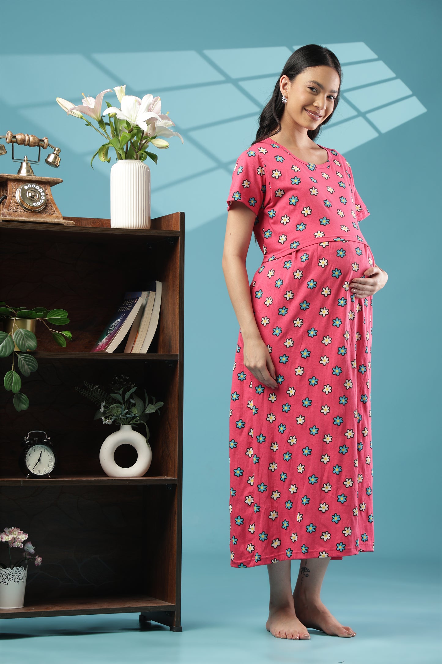 ZIPLESS MATERNITY WEAR | SHORT SLEEVE |KNITTED COTTON|PINK PETALS