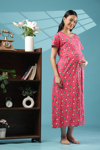 ZIPLESS MATERNITY WEAR | SHORT SLEEVE |KNITTED COTTON|PINK PETALS
