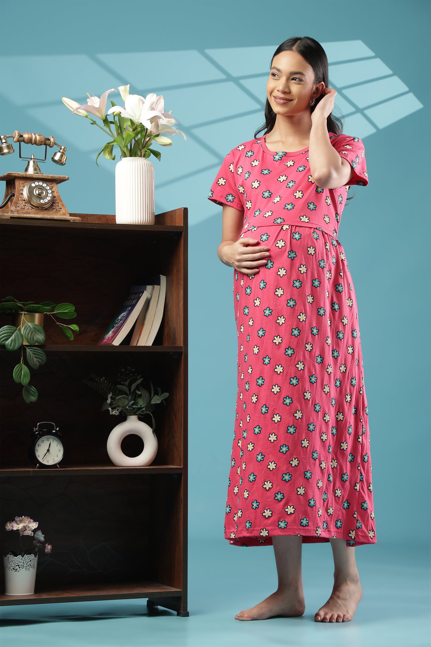 ZIPLESS MATERNITY WEAR | SHORT SLEEVE |KNITTED COTTON|PINK PETALS