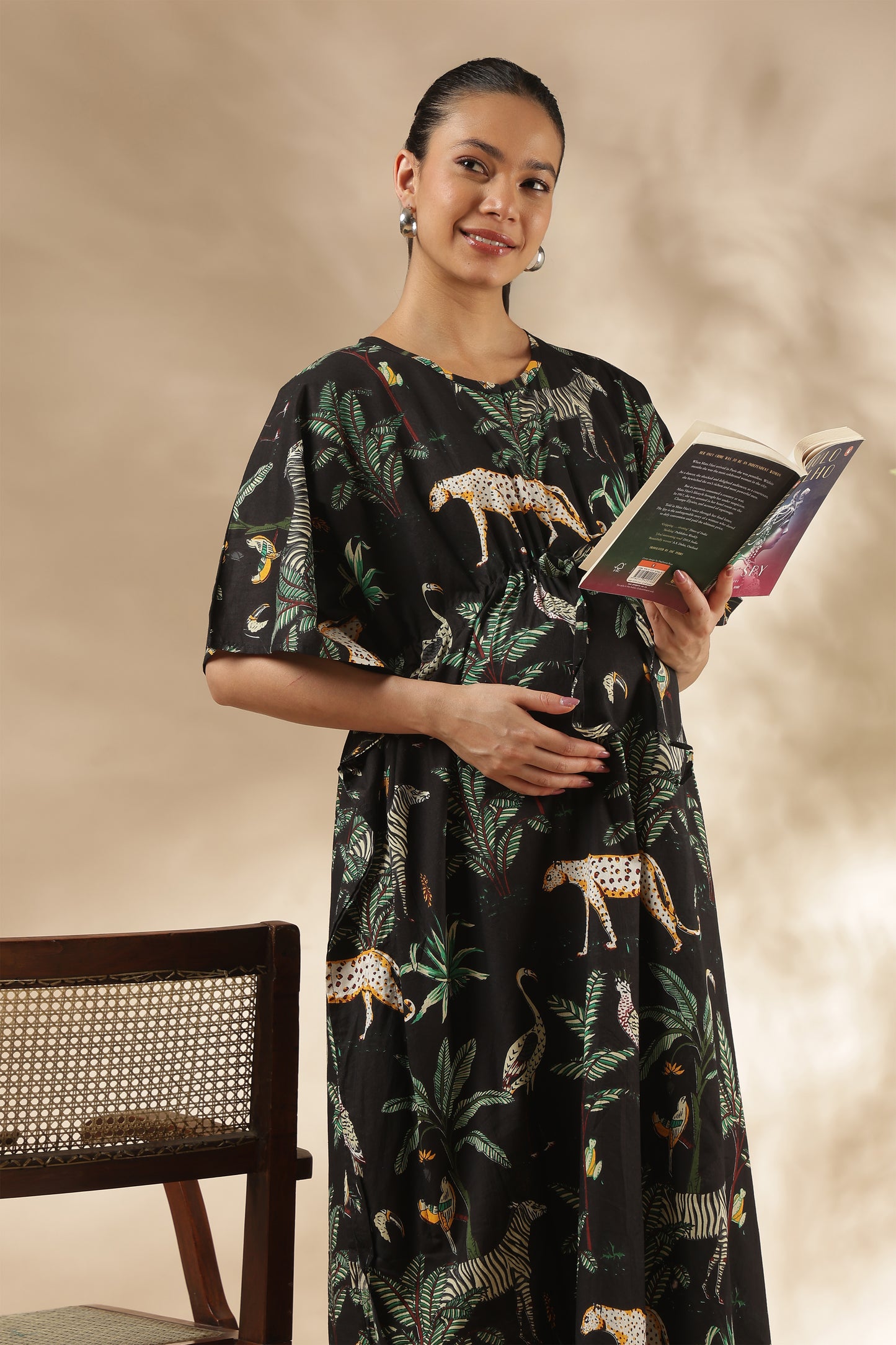 KAFTAN MATERNITY| 100% JAIPUR COTTON | INVISIBLE ZIP | ADJUSTABLE FIT | FREE SIZE| MIDNIGHT SAFARI