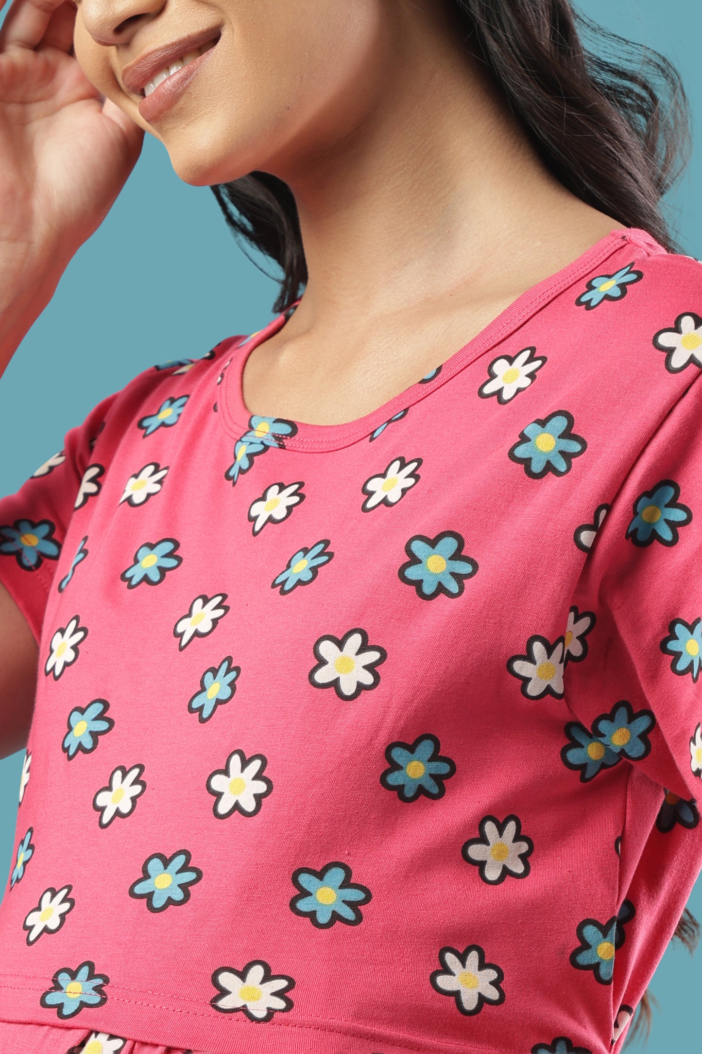 ZIPLESS MATERNITY WEAR | SHORT SLEEVE |KNITTED COTTON|PINK PETALS