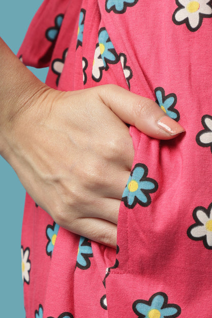 ZIPLESS MATERNITY WEAR | SHORT SLEEVE |KNITTED COTTON|PINK PETALS