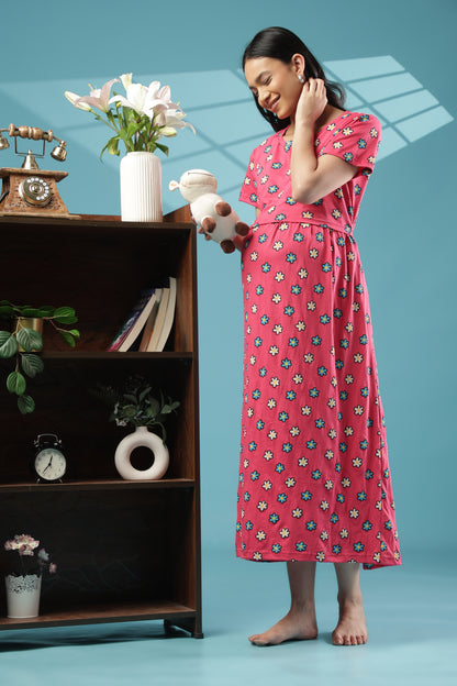 ZIPLESS MATERNITY WEAR | SHORT SLEEVE |KNITTED COTTON|PINK PETALS