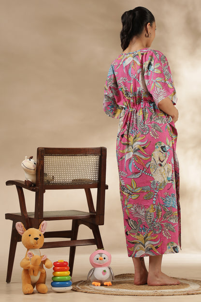 KAFTAN MATERNITY| 100% JAIPUR COTTON | INVISIBLE ZIP | ADJUSTABLE FIT | FREE SIZE| PINK PARADISE