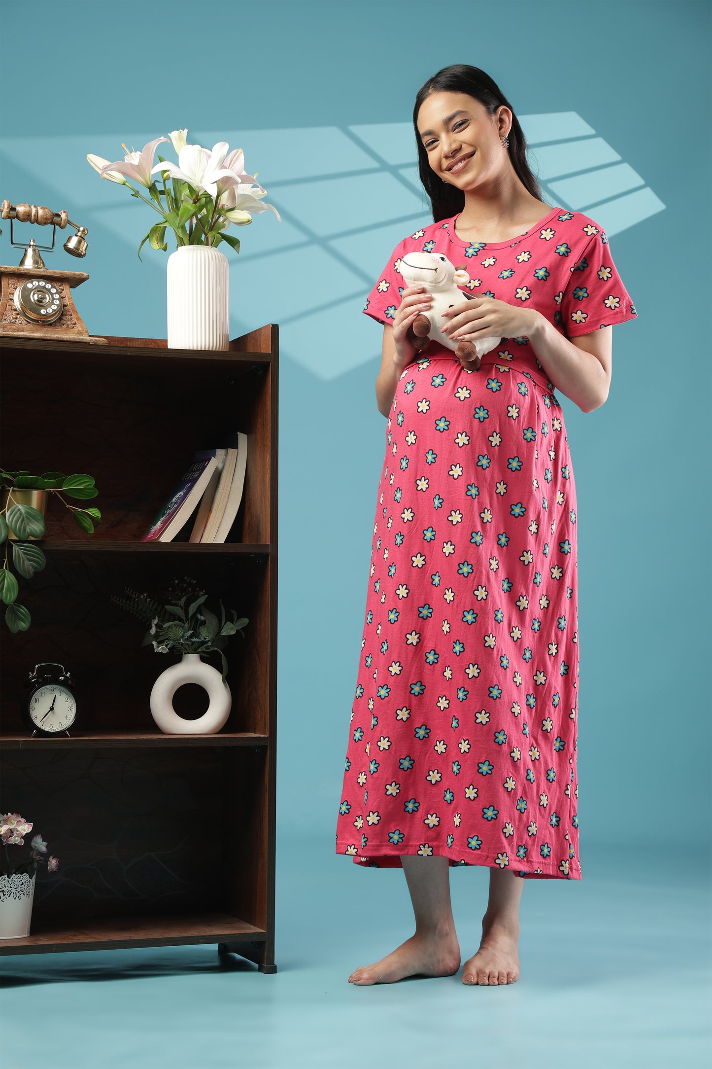 ZIPLESS MATERNITY WEAR | SHORT SLEEVE |KNITTED COTTON|PINK PETALS