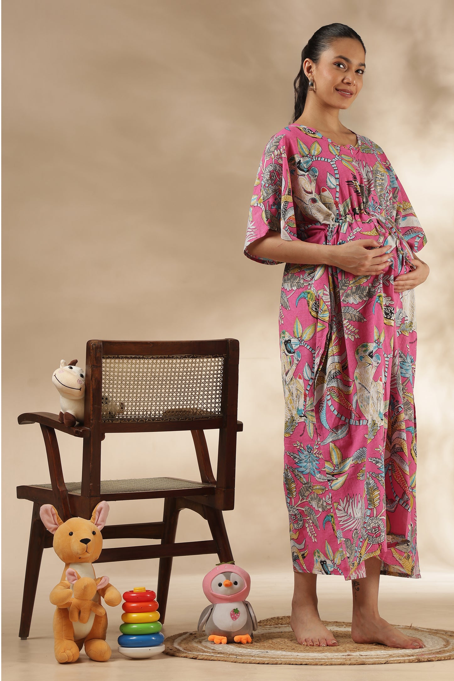 KAFTAN MATERNITY| 100% JAIPUR COTTON | INVISIBLE ZIP | ADJUSTABLE FIT | FREE SIZE| PINK PARADISE