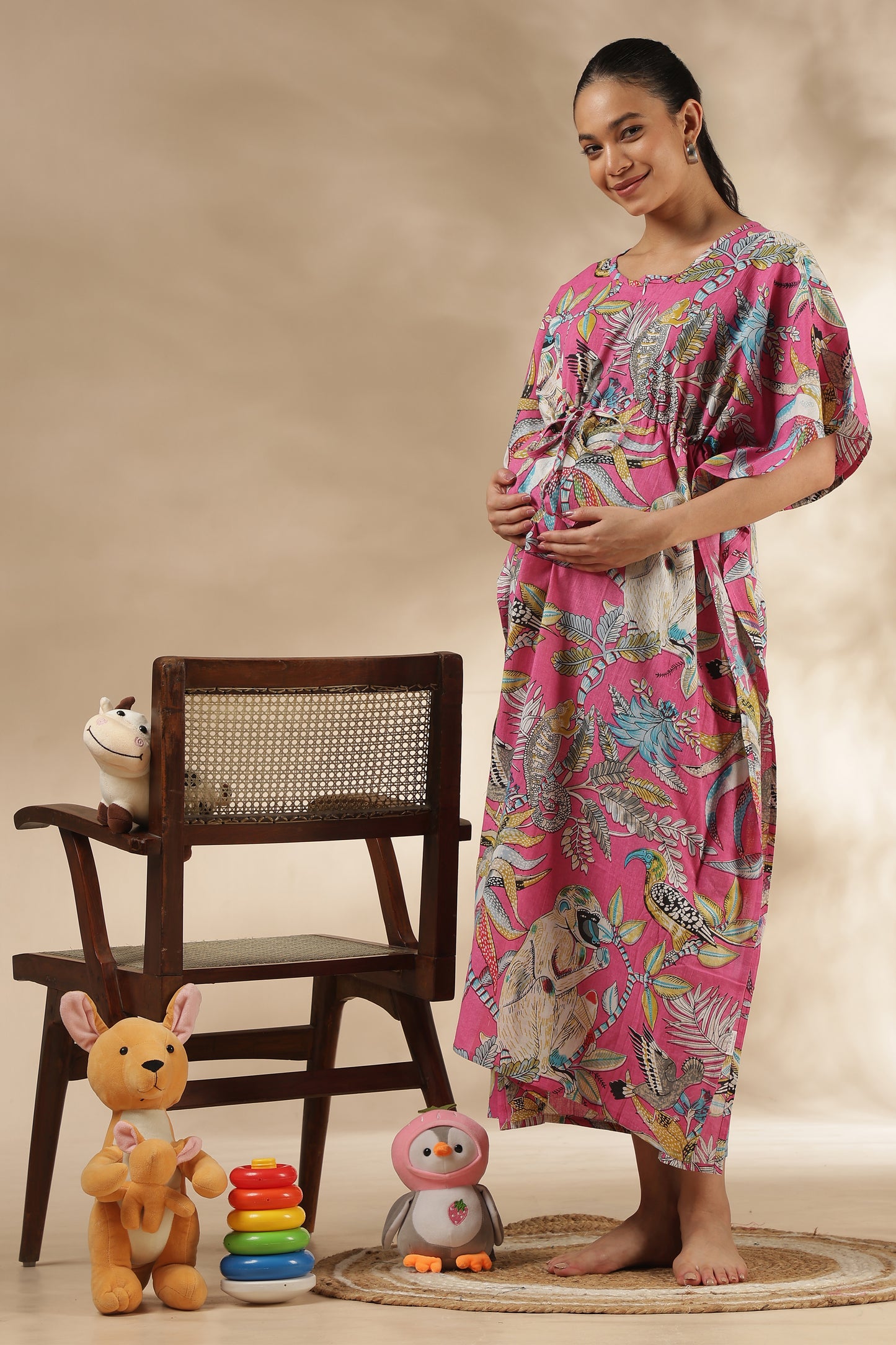 KAFTAN MATERNITY| 100% JAIPUR COTTON | INVISIBLE ZIP | ADJUSTABLE FIT | FREE SIZE| PINK PARADISE