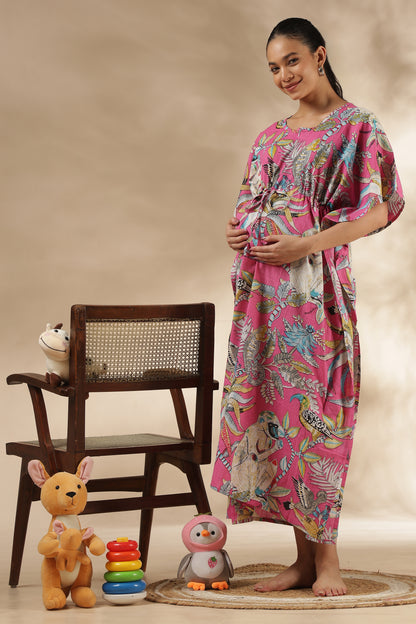 KAFTAN MATERNITY| 100% JAIPUR COTTON | INVISIBLE ZIP | ADJUSTABLE FIT | FREE SIZE| PINK PARADISE