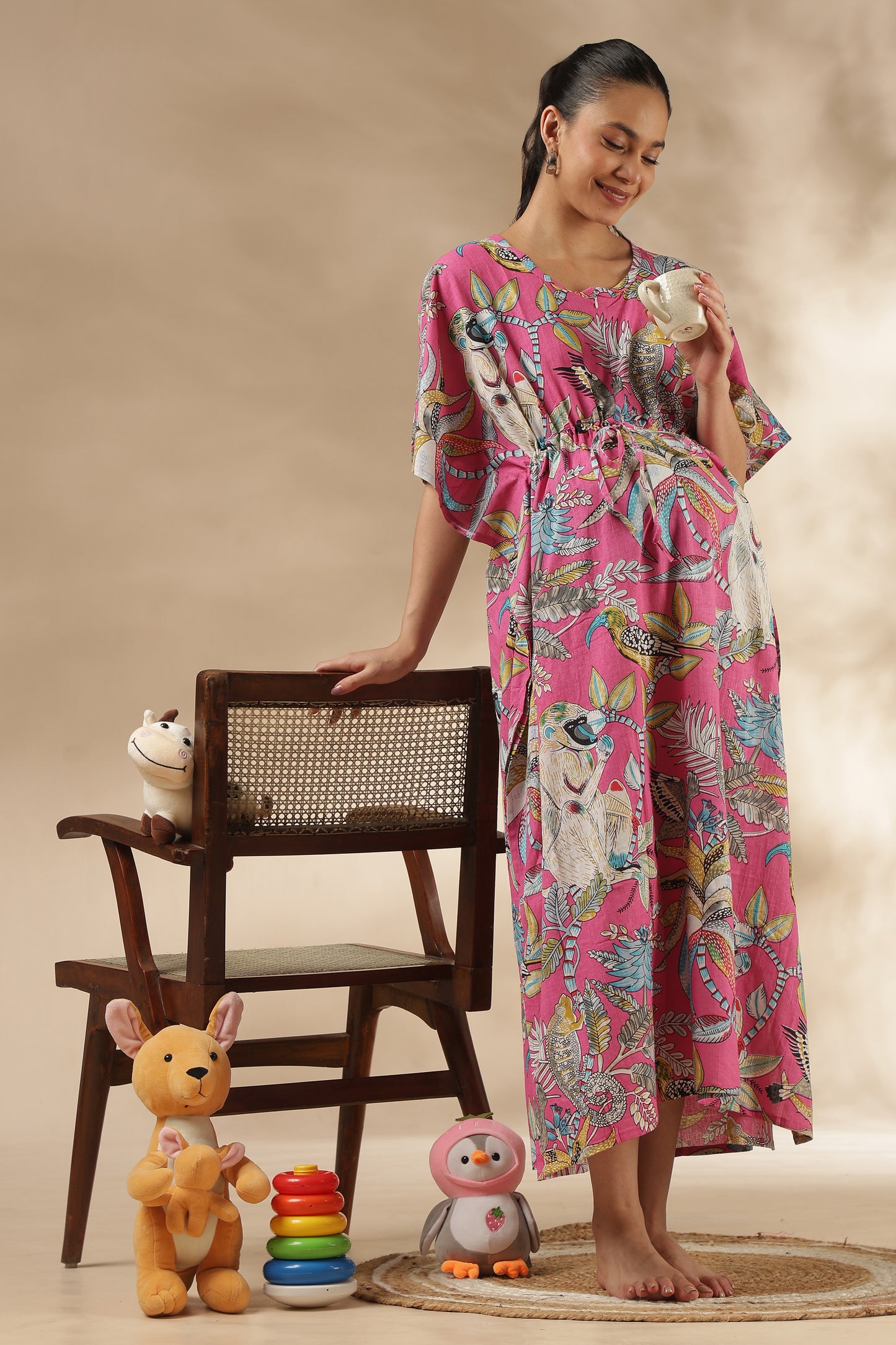 KAFTAN MATERNITY| 100% JAIPUR COTTON | INVISIBLE ZIP | ADJUSTABLE FIT | FREE SIZE| PINK PARADISE