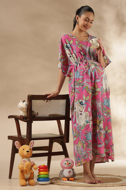KAFTAN MATERNITY| 100% JAIPUR COTTON | INVISIBLE ZIP | ADJUSTABLE FIT | FREE SIZE| PINK PARADISE