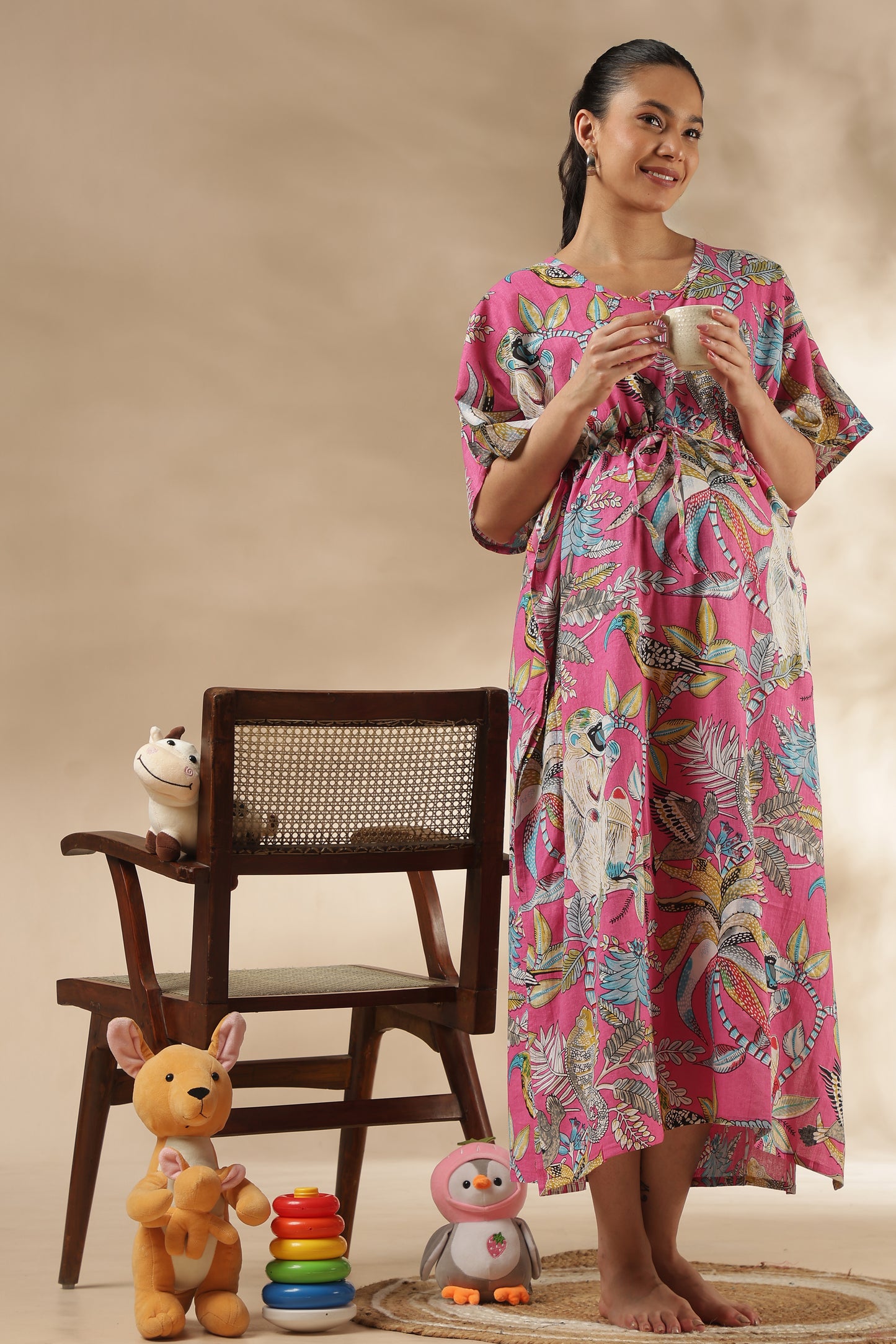 KAFTAN MATERNITY| 100% JAIPUR COTTON | INVISIBLE ZIP | ADJUSTABLE FIT | FREE SIZE| PINK PARADISE